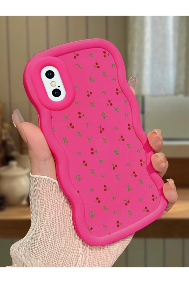 iPhone X Compatible Shockproof Simple Red Silicone Phone Case Flowers Pattern