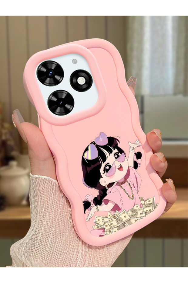 For Tecno Spark Go 2024 Compatible Shockproof Simple Pink Silicone Phone Case Cute Girl Pattern
