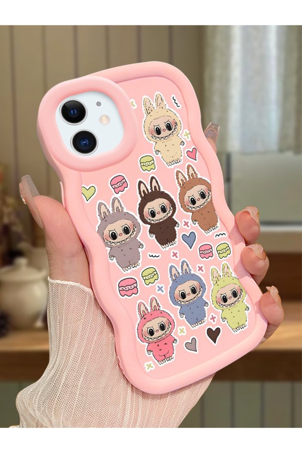 iPhone 11 Compatible Shockproof Simple Pink Silicone Phone Case Labubu Pattern