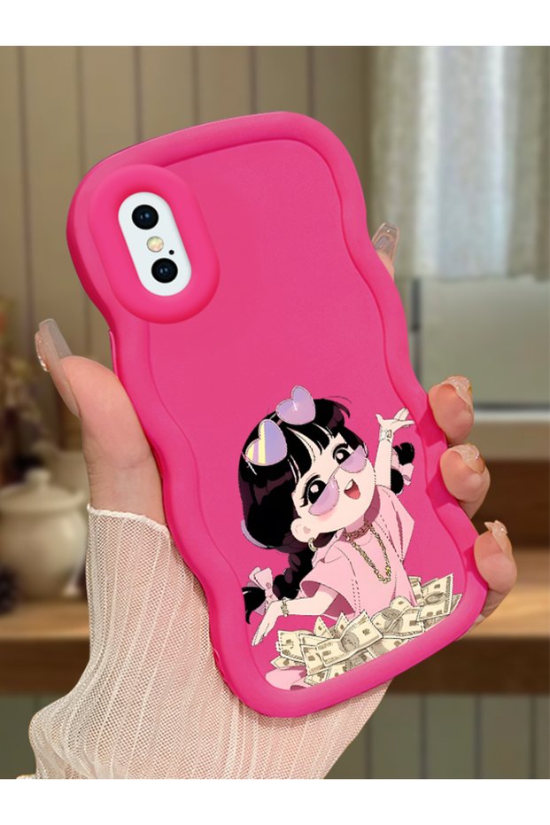 iPhone X Compatible Shockproof Simple Red Silicone Phone Case Cute Girl Pattern