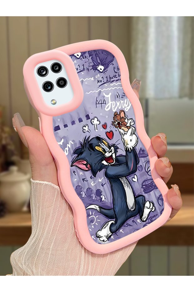 Samsung Galaxy M12 Compatible Shockproof Simple Pink Silicone Phone Case Tom and Jerry Pattern