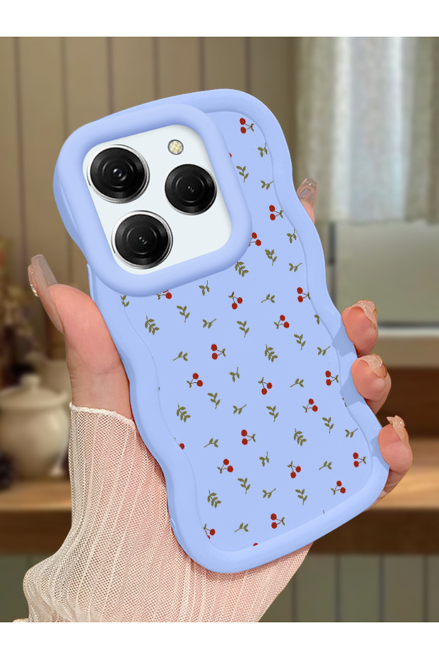 Tecno Spark 20 Pro Compatible Shockproof Simple Blue Silicone Phone Case Flower Pattern