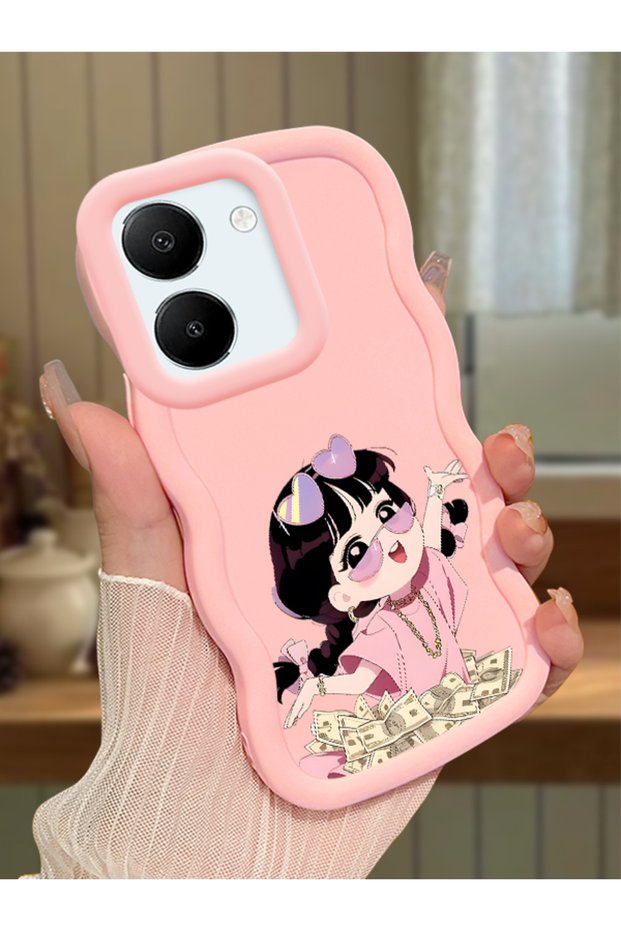 For Vivo Y36 4g Compatible Shockproof Simple Pink Silicone Phone Case Cute Girl Pattern