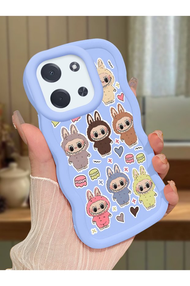 Poco C85 Compatible Shockproof Simple Blue Silicone Phone Case Labubu Pattern