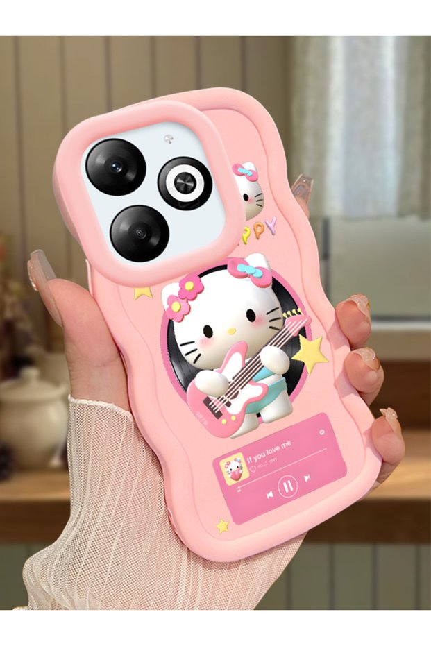 Infinix Smart 8 Pro Compatible Shockproof Simple Pink Silicone Phone Case Hello Kitty Pattern