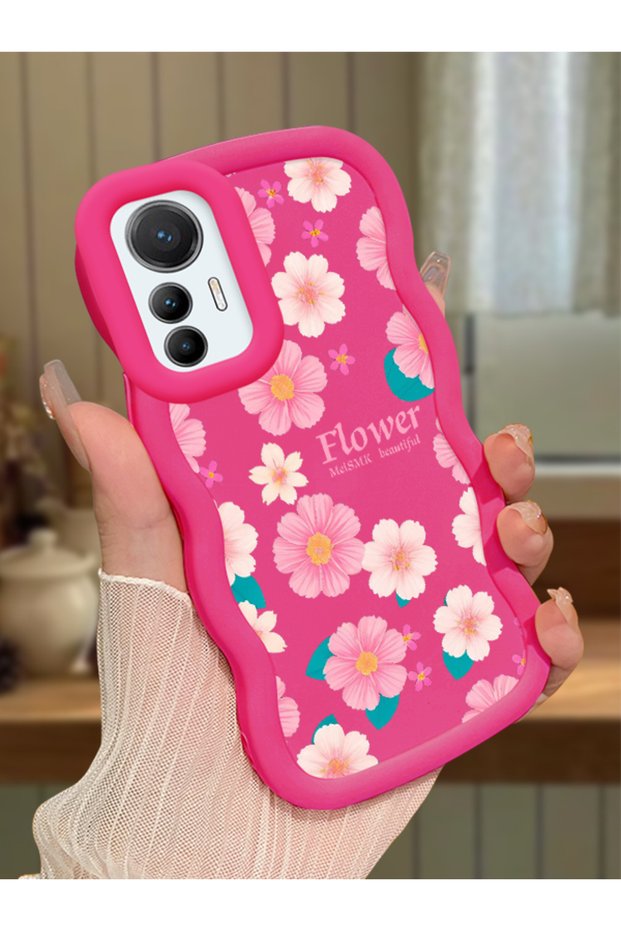 Mi 12 Lite Compatible Shockproof Simple Red Silicone Phone Case Cover Flower Pattern