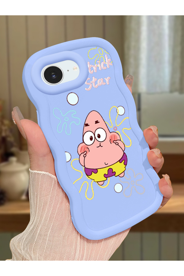 iPhone 17E Compatible Shockproof Simple Blue Silicone Phone Case Spongebob Pattern