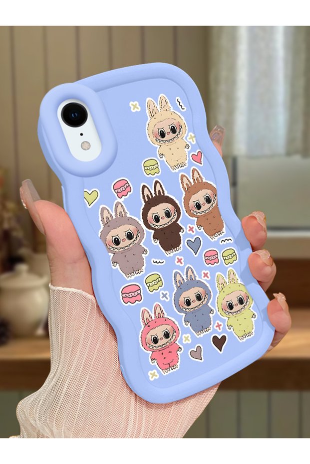 iPhone Xr Compatible Shockproof Simple Blue Silicone Phone Case Labubu Pattern