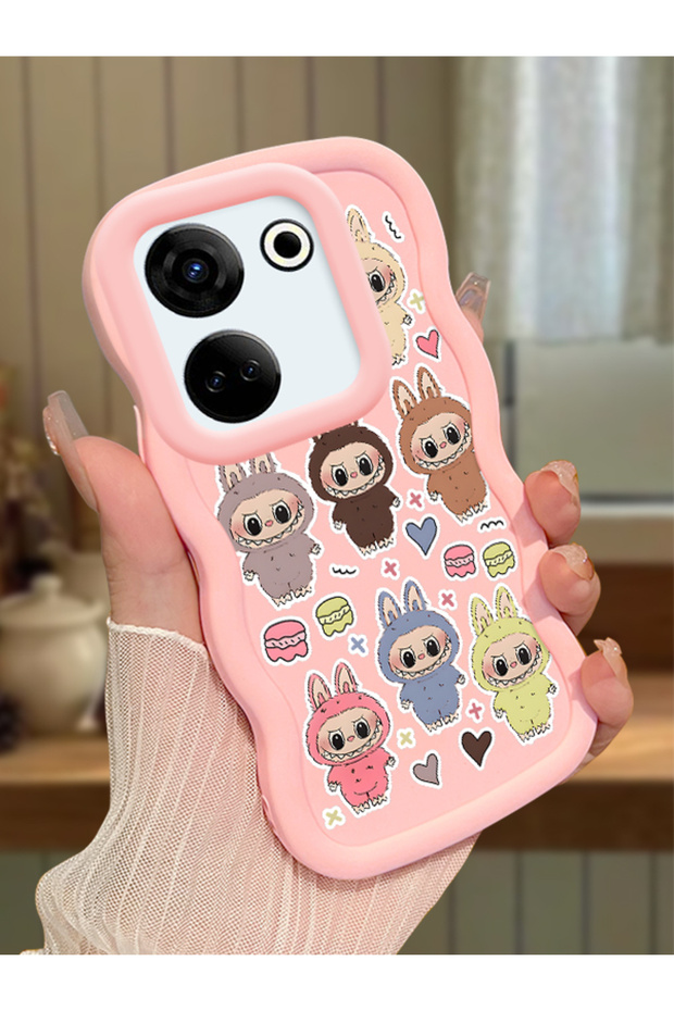 For Tecno Camon 20 Pro 4g Compatible Shockproof Simple Pink Silicone Phone Case Labubu Pattern