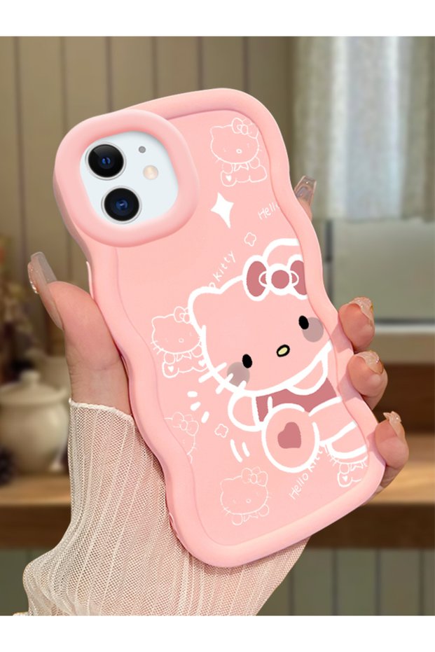 iPhone 11 Compatible Shockproof Simple Pink Silicone Phone Case Hello Kitty Pattern
