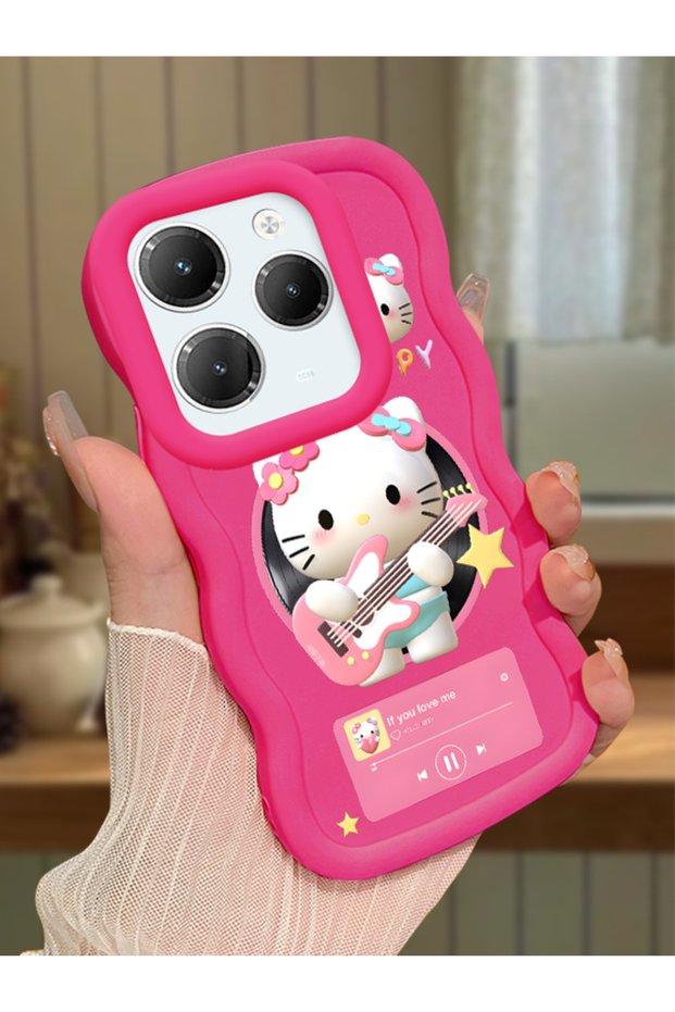 Infinix Hot 40 Pro Compatible Shockproof Simple Red Silicone Phone Case Hello Kitty Pattern