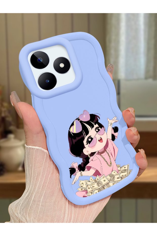 For Realme C51 Compatible Shockproof Simple Blue Silicone Phone Case Cute Girl Pattern