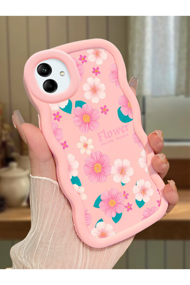 Samsung Galaxy A04 Compatible Shockproof Simple Pink Silicone Phone Case Flower Pattern