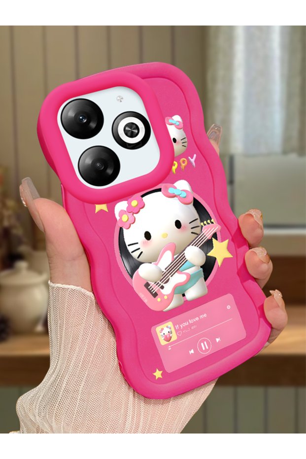 Infinix Smart 8 Pro Compatible Shockproof Simple Red Silicone Phone Case Hello Kitty Pattern