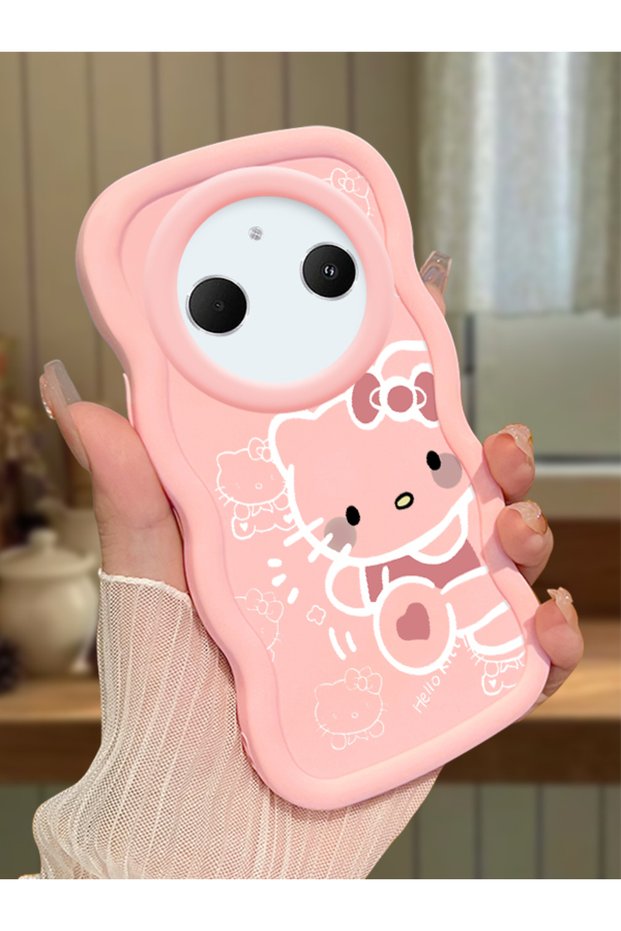 Redmi A3 Pro Compatible Shockproof Simple Pink Silicone Phone Case Hello Kitty Pattern