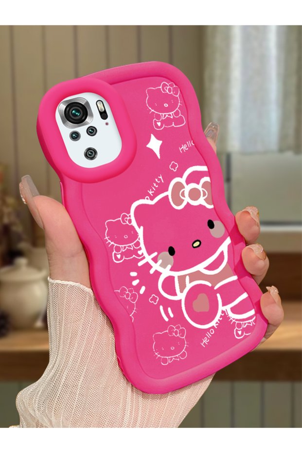 Redmi Note 10 4g Compatible Shockproof Simple Red Silicone Phone Case Hello Kitty Pattern