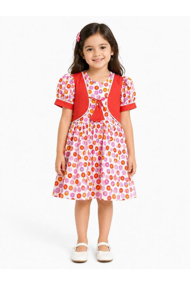 Girls Frock- Cotton Floral Frock Dress – Soft Comfortable Kids Party & Casual Wear – Pink & Red