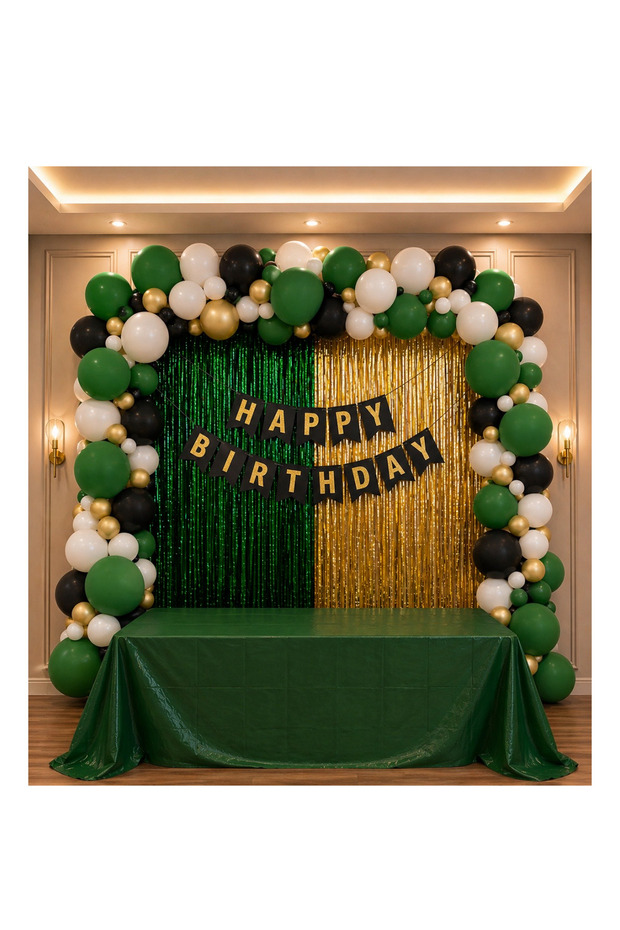 Black & Gold & Green Birthday Party Celebration & Curtain Table Balloon Set 36 Piece Product