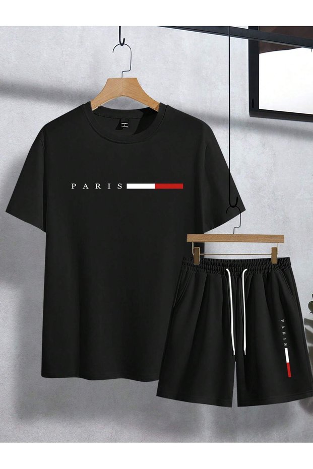 T-Shirt Shorts - T-Shirt with Shorts, Printed Crew Neck Top and Bottom Set