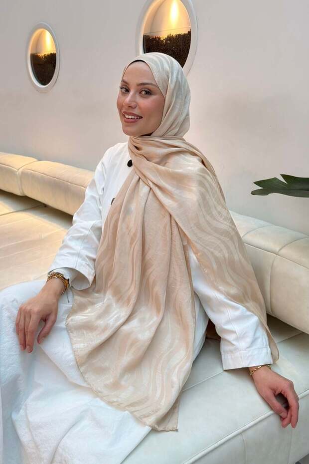 Shine Desen Ayrobin Floral Jacquard Shawl Beige