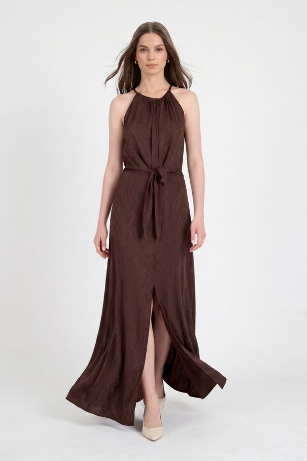 Rochie maro cu model și șliț 251656 - 1