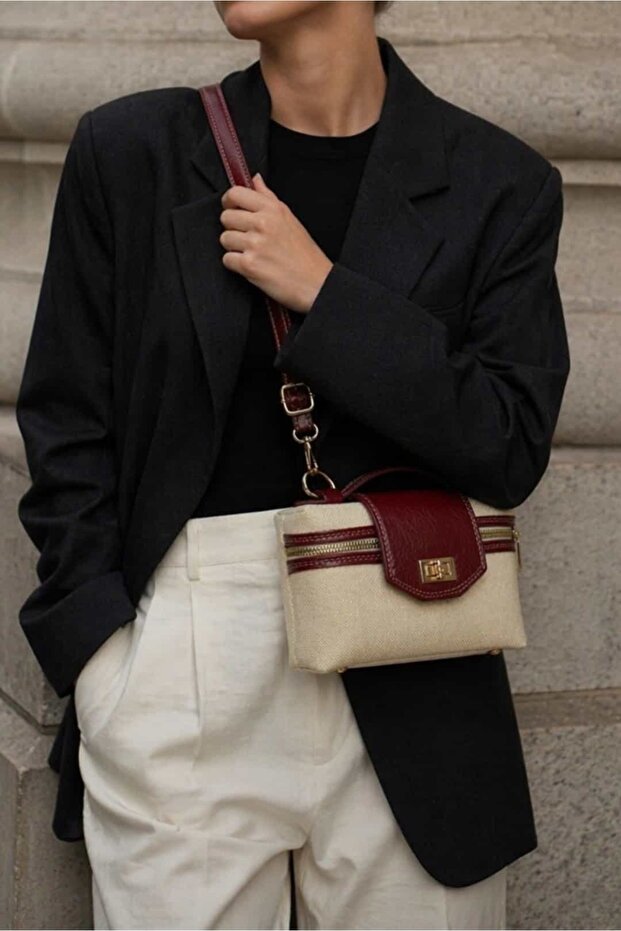 Canvas Frame Mini Crossbody Bag - Burgundy
