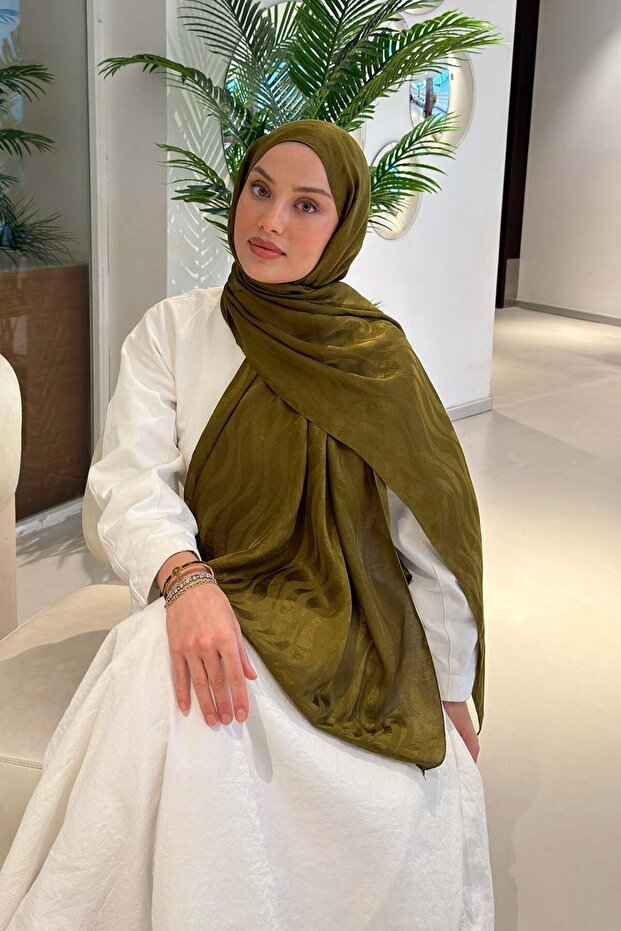 Shine Desen Ayrobin Floral Jacquard Shawl Army Green