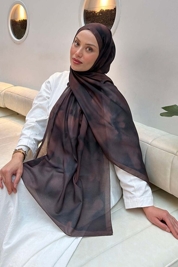Batik Pattern Soft Shawl Dark Brown