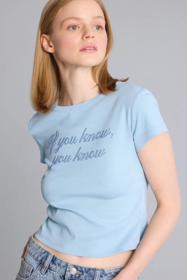 100% Cotton Fitted Crew Neck Printed Ribbed Short Sleeve T-Shirt H6968Ax26Sm