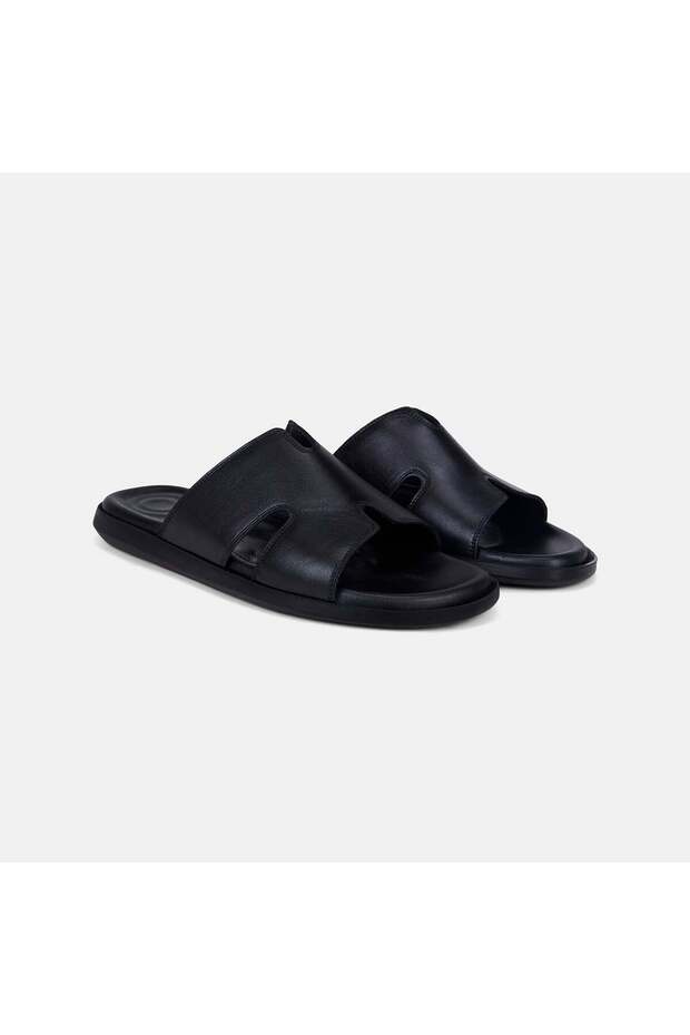 Men's Black Leather Slippers