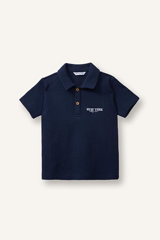 Regular Fit Embroidered Jacquard Short Sleeve Polo T-Shirt for Baby Boy H3744A526Sm