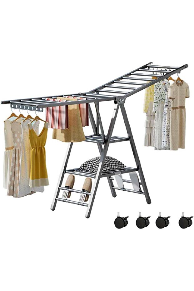 Folding Clothes Dryer Clothes Drying Rack with 4 Shoe Holder, Foldable 3-Tier Laundry Hanger