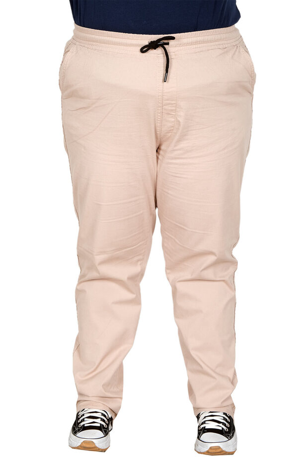 Mode XL Real Big Size Women's Pants Lycra Linen Jogger 21913 Beige