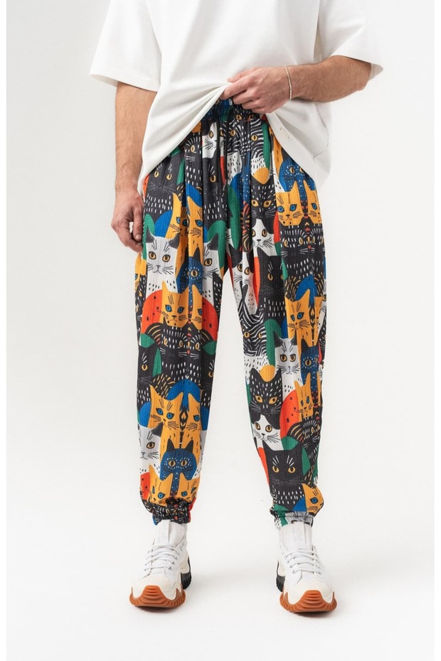 Cat Society Pleated Shalwar with Elastic Waist and Cuffs