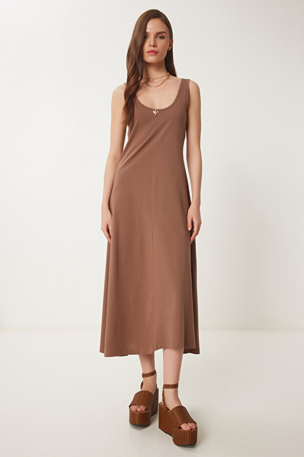Sleeveless Basic Summer Knitted Dress Lcr0057 Brown