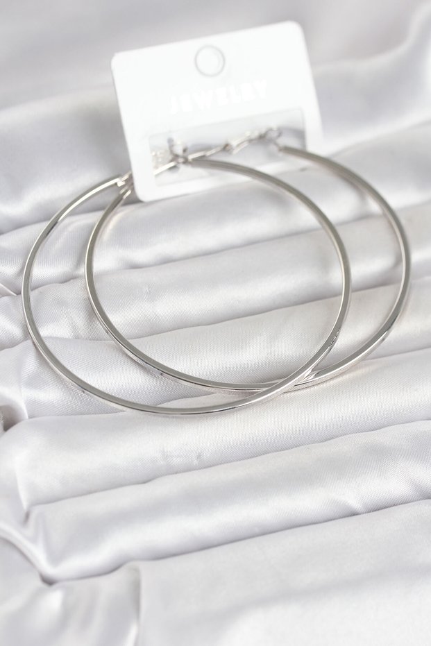 Silver Color Brass Cornered Edge Hoop 72 mm Women's Earrings