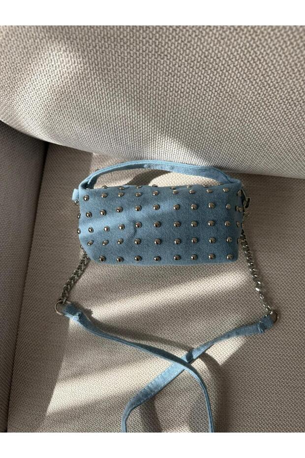 Denim Chain Strap Women's Bag Staple Detailed Mini Shoulder Bag Stylish Small Size Daily Bag Black White Gold Denim