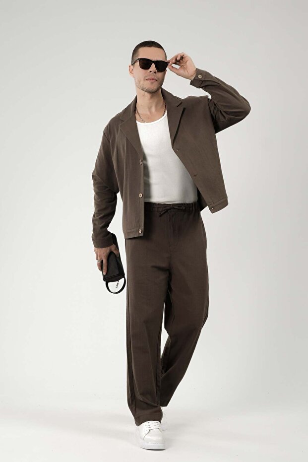 Oversize Fit Blazer Linen Bottom Top Set