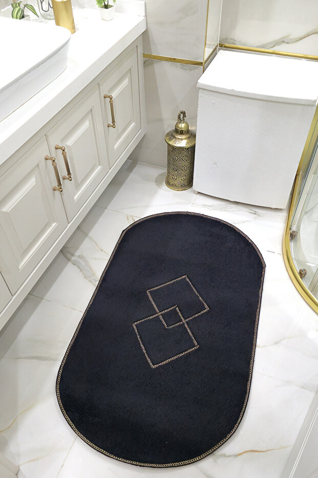 Non-Slip Base Oval Puffy Plush Ultra Soft 80X120 cm Stylish Design, Water Resistant Bath Mat