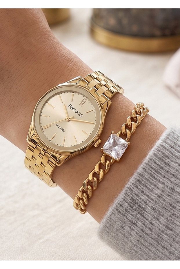 Milano Women's Gold Metal Cord Minimal Wristwatch 2 Years Warranty