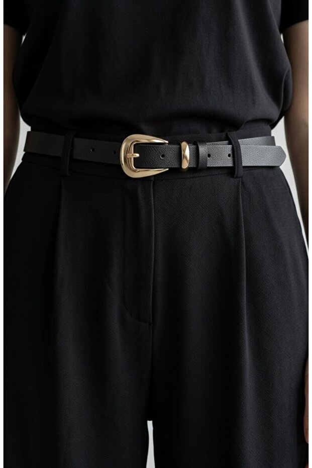Women's Black Belt with Gold Buckle