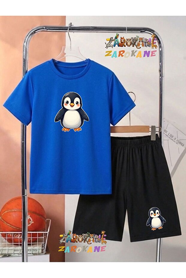 Penguin Printed Top and Shorts/T-Shirt Two-Piece Summer Kids' Set
