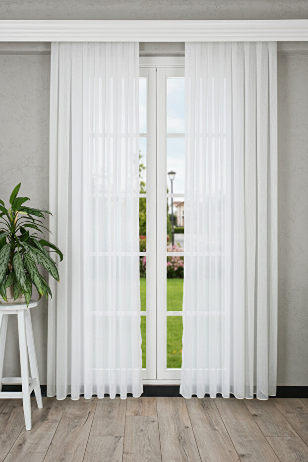 Bamboo Medium Weight 1/3Ly Pleated No-Iron Tulle Curtain | Simple and Quality Weaving