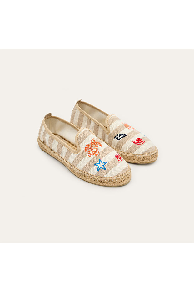 Women's Ecru Embroidered Espadrille Shoes