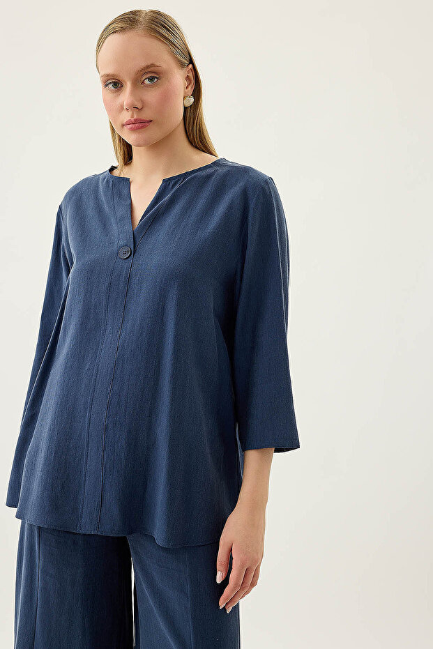 Single Button Casual Blouse - 3