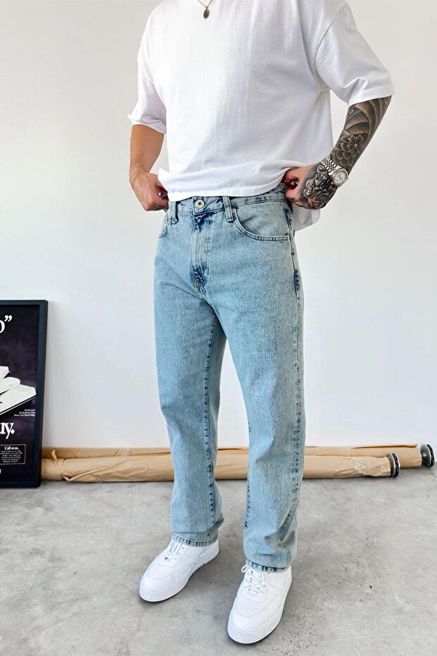 Ice Blue Basic Baggy Pants