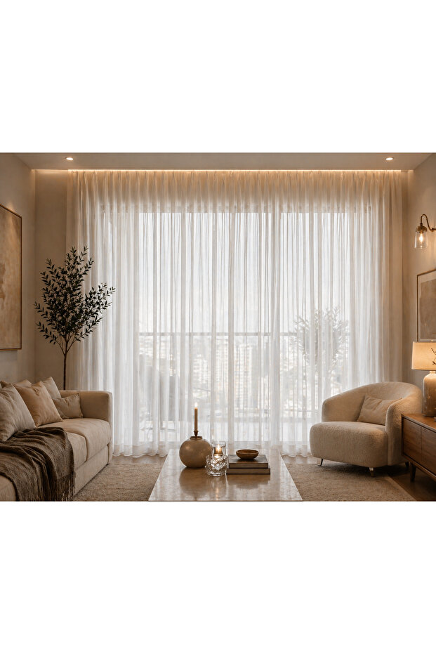 Linen Look Tulle Curtain Ecru (Measurements Width X Length)