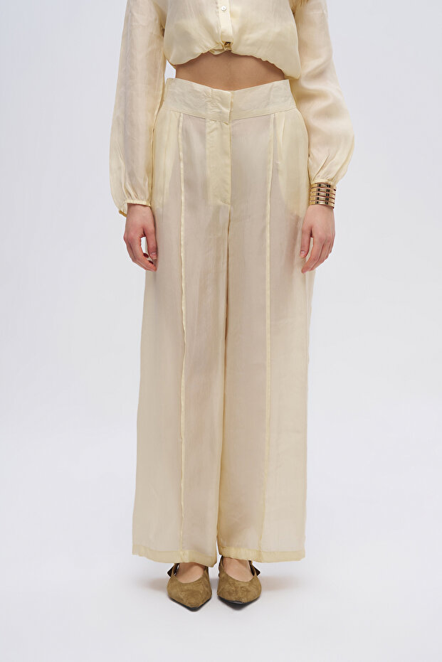 Women's Wide-Leg Solid Color Trousers with Stripe Detail on the Front