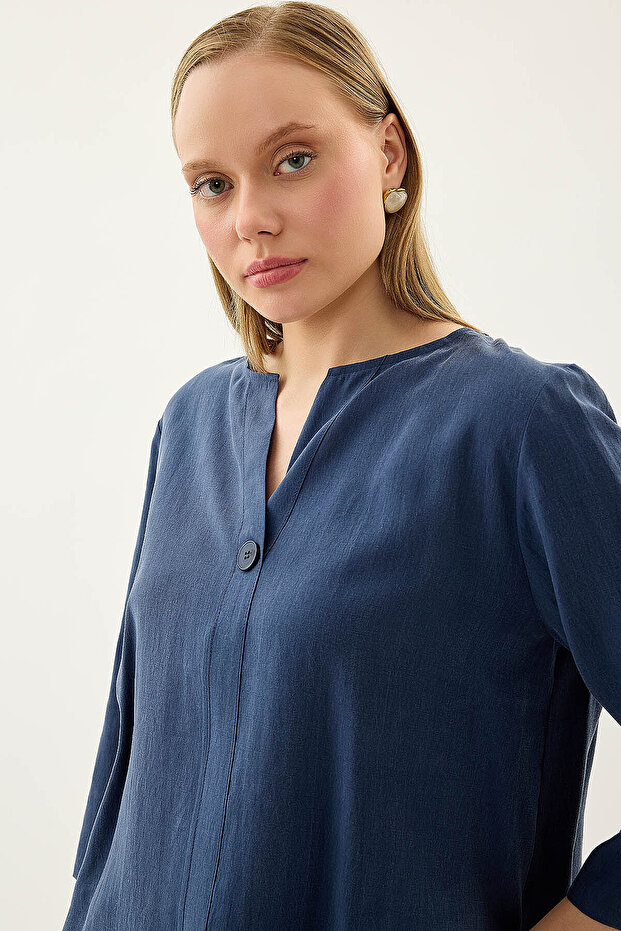Single Button Casual Blouse - 4
