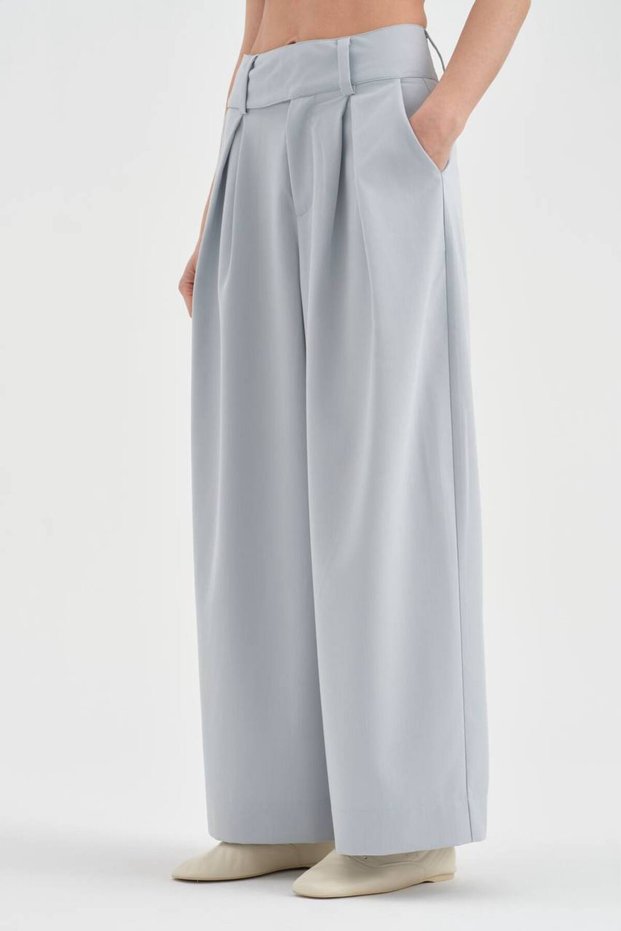 Women's Wide Belted Trousers with Pleated Detail on the Front